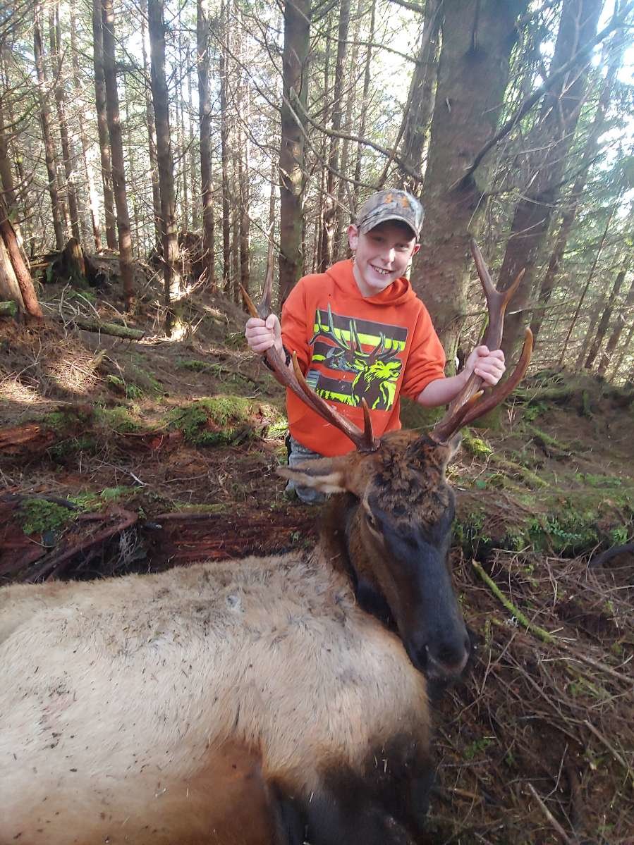 "Christopher Smith is 13 years old and this is his first season ever hunting. Christopher hunted with his dad Timothy Smith and harvested his elk near Forks on Saturday, Nov. 12." — submitted by Jacinta Smith